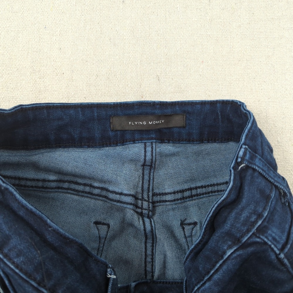 Flying Monkey Jeans Womens 27 Blue High Rise Flare Stretch Distressed Frayed - Picture 9 of 15